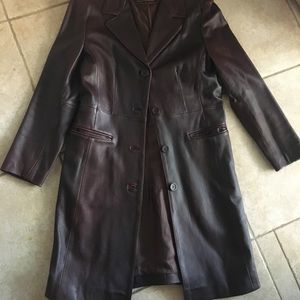 Leather coat burgundy 3/4 length